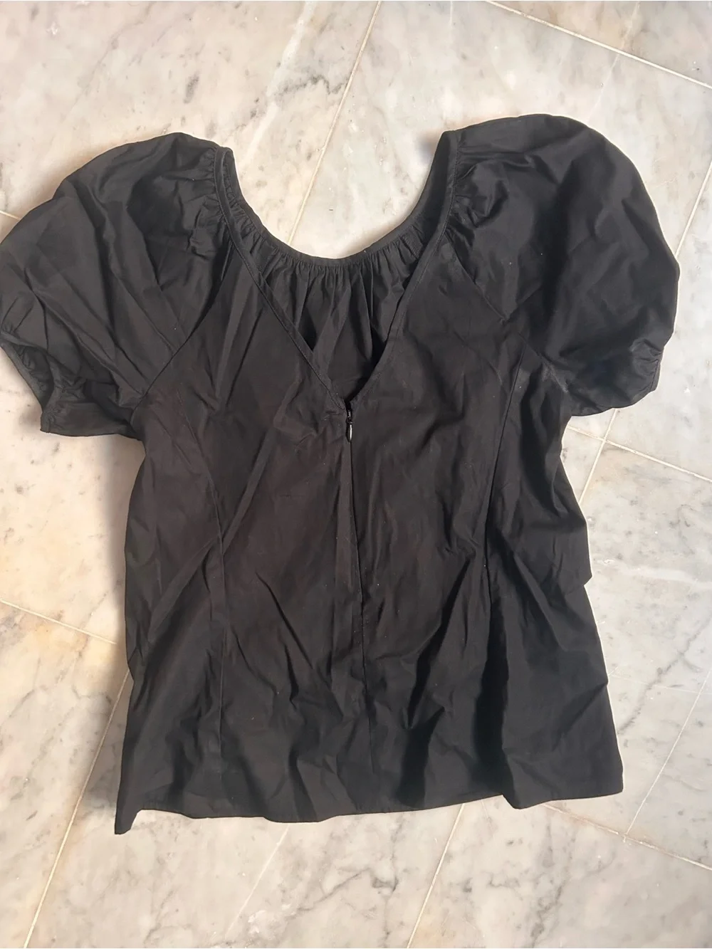 J Crew V-Back Black Puff Sleeve Women’s Top